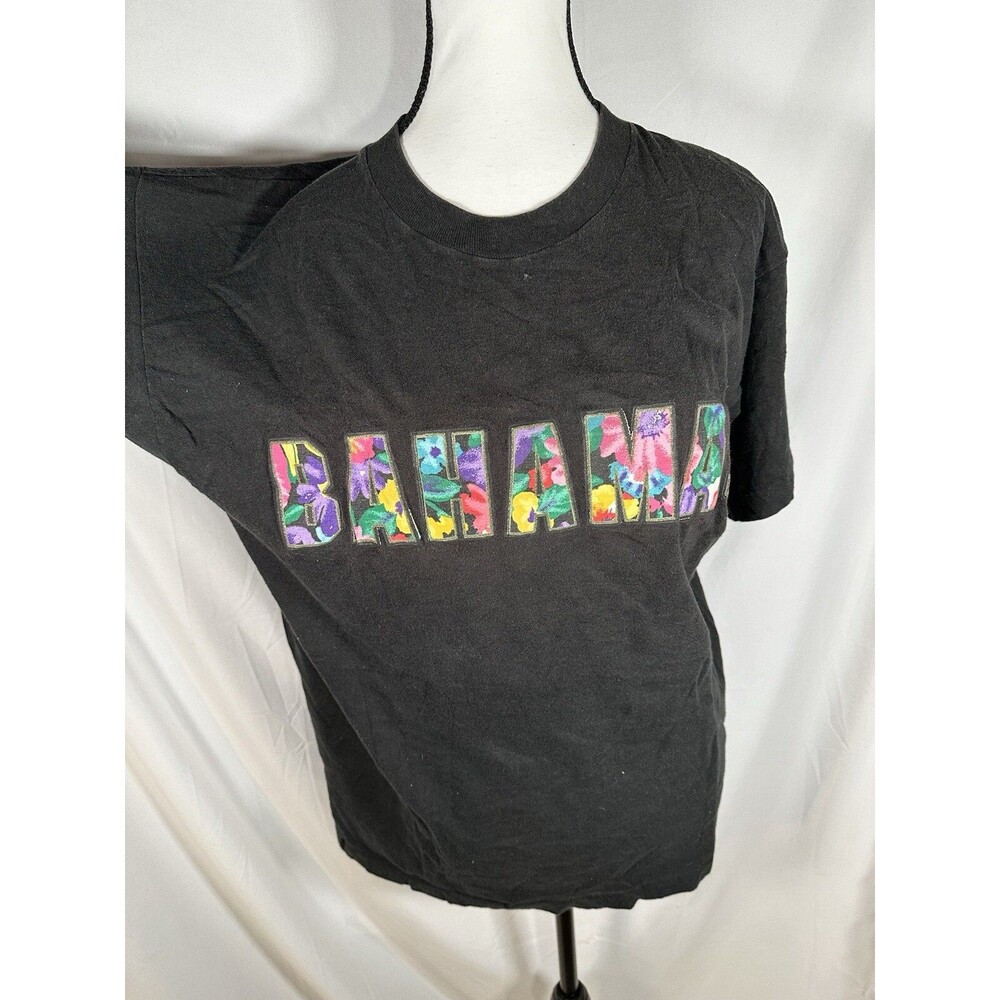 Vintage Fruit of The Loom Bahamas T-Shirt Size Large Black single stitch